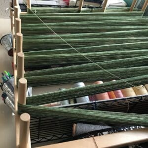 Green Warp going around the Warping Board